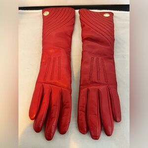 Elegant Red Leather Cashemere lined Henri Bendel Gloves